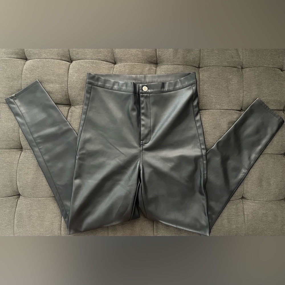 Streetwear Society Women's Size Large Black Faux Leather Pants Straight Leg